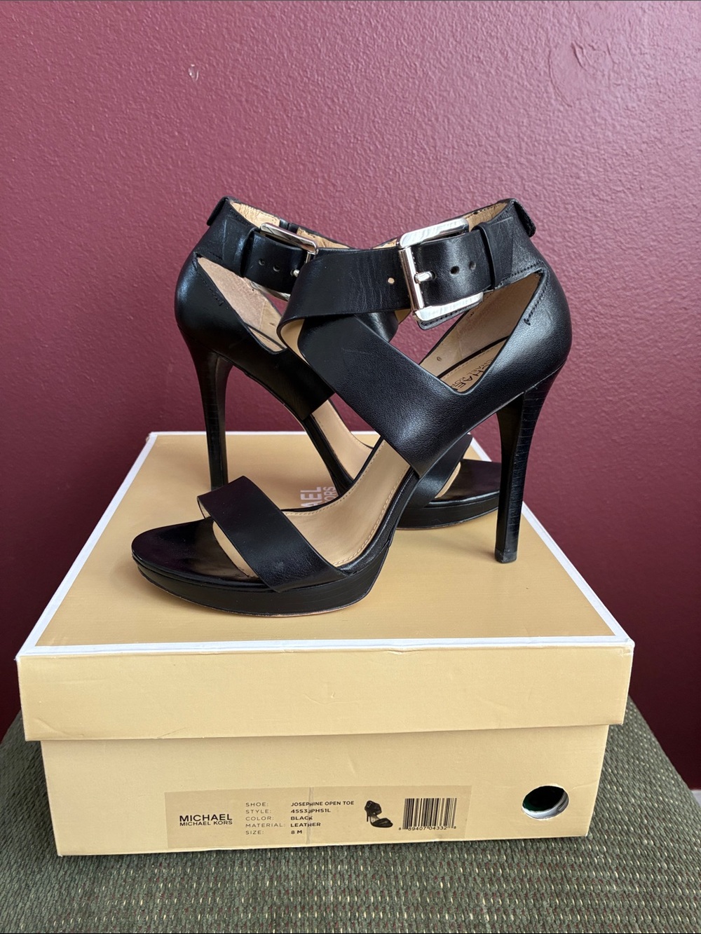 Michael Kors Black Leather Crisscross High Heel Sandals